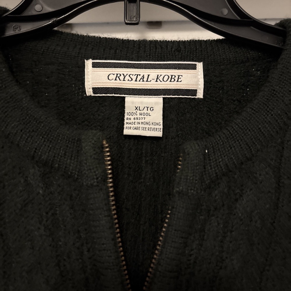 Women's Sweater XL Wool Full Zip Cable Knit Cardigan Dark Green Fisherman Vtg - Picture 2 of 7